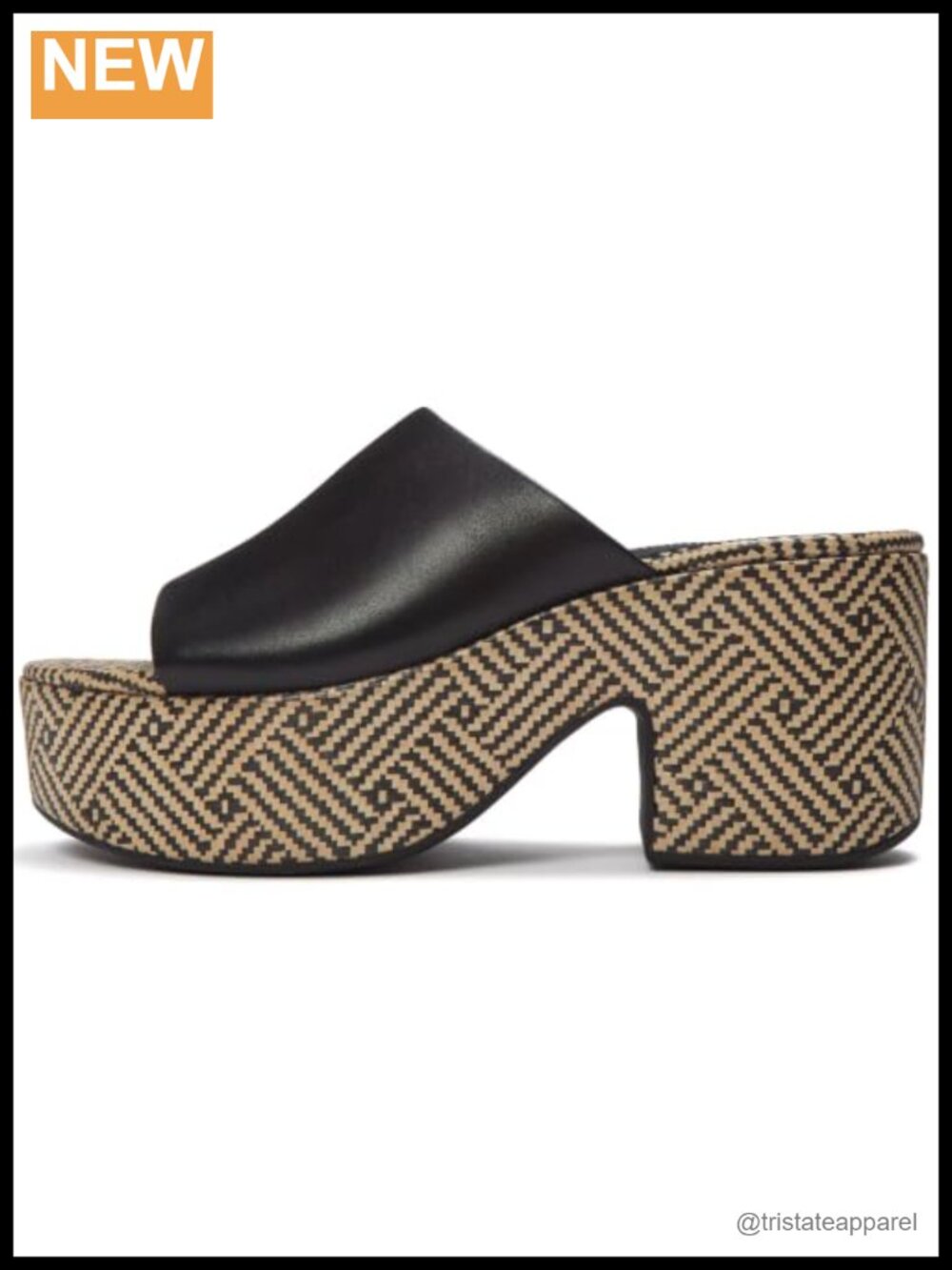 Leather Graphic-Weave Platform Heeled Slides
